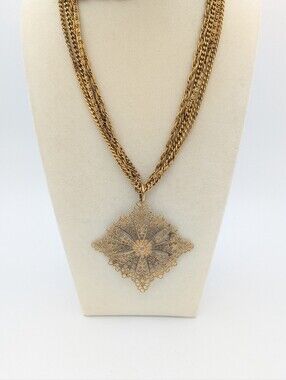 Goldette Statement Filigree Pendant On Multi-Strand Necklace
